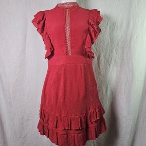 Hello Molly Red Ruffle Dress SZ 8 Layered Midi Romantic